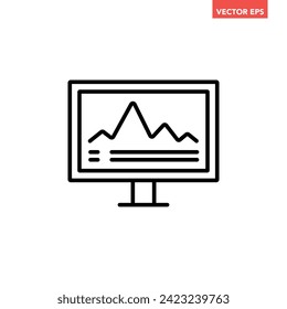 Black single financial graph chart line icon, simple stock data analysis flat design pictogram vector for app logo ads web webpage button ui ux interface elements isolated on white background