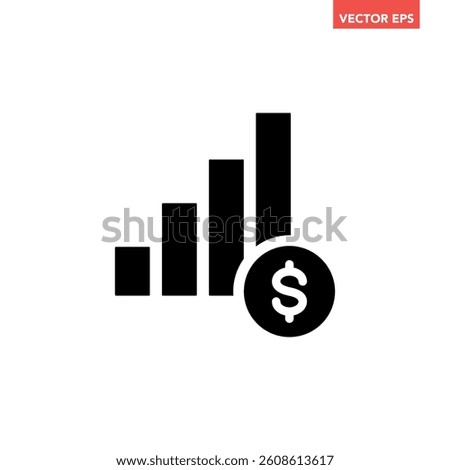 Black single financial growing graph icon, simple inflation flat design pictogram vector for app ads web banner button ui ux interface elements isolated on white background
