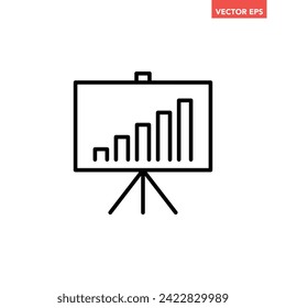 Black single financial presentation board line icon, simple business analysis graph flat design pictogram vector for app ads web banner button ui ux interface elements isolated on white background