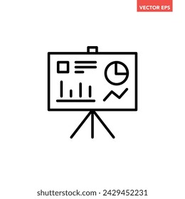 Black single financial presentation board line icon, simple business analysis graph flat design pictogram vector for app ads web banner button ui ux interface elements isolated on white background