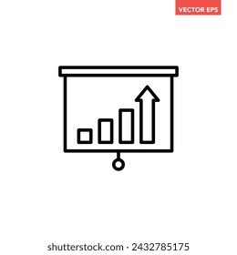 Black single financial presentation board line icon, simple growing graph bar projection screen flat design pictogram vector for app ads web banner ui ux interface element isolated on white background