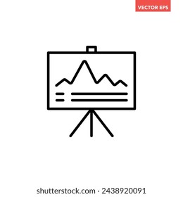 Black single financial presentation board line icon, simple business analysis graph flat design pictogram vector for app ads web banner button ui ux interface elements isolated on white background