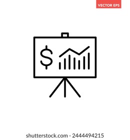 Schwarzes Einzel-Finanz-Präsentationslinie-Symbol, einfache wachsende Business-Flat-Design-Piktogramm-Vektorgrafik für App-Anzeigen Web Banner Button ui ux-Interface-Elemente isoliert auf weißem Hintergrund