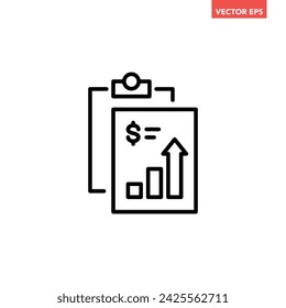 Black single financial report line icon, simple business graph document flat design vector pictogram, infographic interface elements for app logo web button ui ux isolated on white background