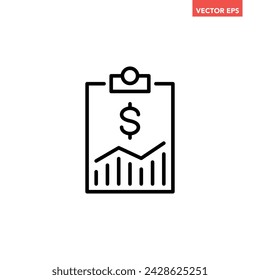 Black single financial report line icon, simple business graph document flat design vector pictogram, infographic interface elements for app logo web button ui ux isolated on white background