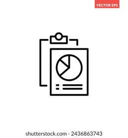 Black single financial report line icon, simple business pie chart analysis flat design vector pictogram, infographic interface elements for app logo web button ui ux isolated on white background