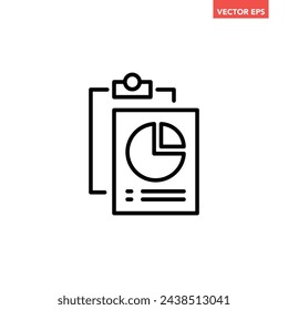 Black single financial report line icon, simple business pie chart analysis flat design vector pictogram, infographic interface elements for app logo web button ui ux isolated on white background