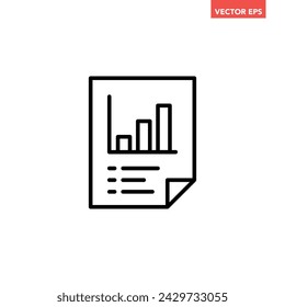 Black single financial statement line icon, simple business report flat design vector pictogram, infographic interface elements for app logo web button ui ux isolated on white background