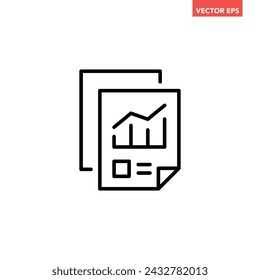 Black single financial statement line icon, simple business report flat design vector pictogram, infographic interface elements for app logo web button ui ux isolated on white background