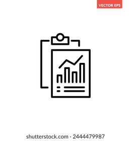 Black single financial statement line icon, simple business report flat design vector pictogram, infographic interface elements for app logo web button ui ux isolated on white background