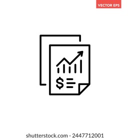 Black single financial statement line icon, simple business report flat design vector pictogram, infographic interface elements for app logo web button ui ux isolated on white background