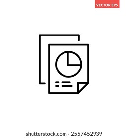 Black single financial statement line icon, simple business report flat design vector pictogram, infographic interface elements for app logo web button ui ux isolated on white background