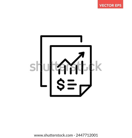 Black single financial statement line icon, simple business report flat design vector pictogram, infographic interface elements for app logo web button ui ux isolated on white background