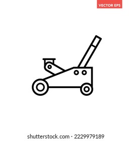Black single floor jack line icon, simple outline supporting tool flat design pictogram, infographic vector for app logo web button ui ux interface elements isolated on white background