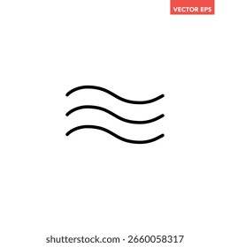 Icono negro de línea de onda fluida simple, agua simple o pictograma de Vector de diseño plano, Vector de infografía para logo App Anuncio de Botón de Sitio web de Web ui ux Elementos de interfaz aislados sobre fondo blanco