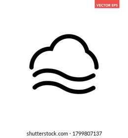 Black single flowing wind cloud line icon, simple flat design vector pictogram, infographic vector for app logo web website button banner ui ux interface elements isolated on white background