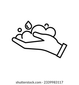 Black single foam Cream on hand line icon, simple skin cleanser flat design vector pictogram, vector infographic for app logo website button ui ux interface element isolated on white background.