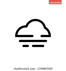 Black single fog cloud line icon, simple mist haze flat design vector pictogram, infographic vector for app logo web website button banner ui ux interface elements isolated on white background