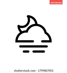 Black single fog cloud line icon, simple mist haze flat design vector pictogram, infographic vector for app logo web website button banner ui ux interface elements isolated on white background