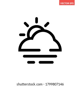 Black single fog cloud line icon, simple mist haze flat design vector pictogram, infographic vector for app logo web website button banner ui ux interface elements isolated on white background