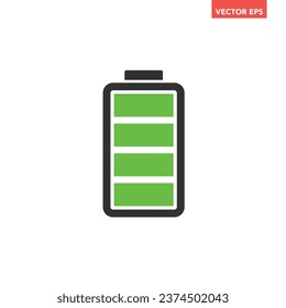 Black single full battery indicator icon, simple green level full charge flat design vector pictogram, infographic interface elements for app logo web button ui ux isolated on white background