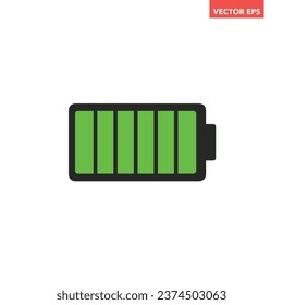 Black single full battery indicator icon, simple green level full charge flat design vector pictogram, infographic interface elements for app logo web button ui ux isolated on white background