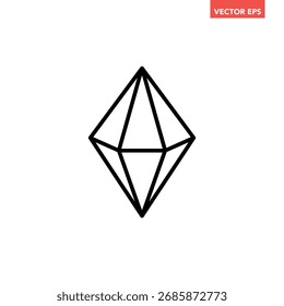 Icono de línea de piedra preciosa sola negra, pictograma de Vector de diseño plano de glifo geométrico de joyería de lujo simple, Elementos de interfaz de infografía para Botón de Web de logotipo App ui ux aislado sobre fondo blanco