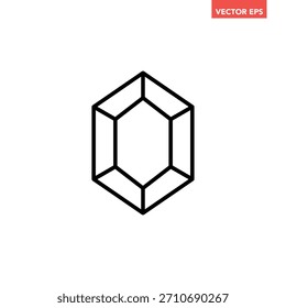 Icono de línea de piedra preciosa sola negra, pictograma de Vector de diseño plano geométrico de joyería de lujo simple, Elementos de interfaz de infografía para Botón de Web de logotipo App ui ux aislado sobre fondo blanco