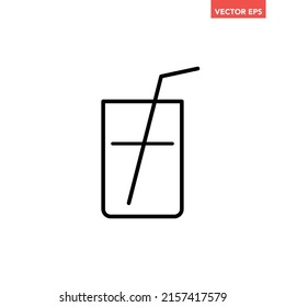 Black single glass of drink line icon, simple outline clear juice or water flat design pictogram, infographic vector for app logo web button ui ux interface elements isolated on white background