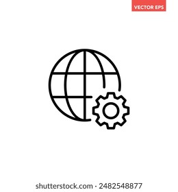 Black single global network setting line icon, simple technology system flat design pictogram, infographic vector for app logo web button ui ux interface elements isolated on white background
