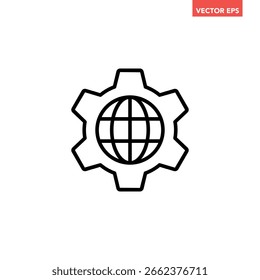 Ícone preto único da linha de engrenagem do globo, globo simples definindo o projeto plano vetor do pictograma do pictograma do logotipo do aplicativo botão da web elementos da interface do ux da interface do ui isolados no fundo branco