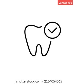 Black single good tooth approved line icon, simple outline dental care confirmed flat design pictogram, infographic vector for app logo web button ui ux interface element isolated on white background