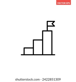 Schwarze, einzelne wachsende Balkendiagramme mit Flaggen auf der Spitze, einfaches Finanz-Flachdesign-Vektorbild, Infografik-Schnittstellenelemente für App-Logo-Web-Button ui ux einzeln auf weißem Hintergrund