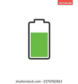 Black single half battery indicator icon, simple green level charging flat design vector pictogram, infographic interface elements for app logo web button ui ux isolated on white background