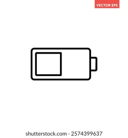 Black single half low battery indicator icon, simple charging flat design vector pictogram, infographic interface elements for app logo web button ui ux isolated on white background