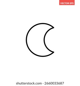 Icono negro de línea de media luna, pictograma de Vector de diseño plano de símbolo de noche simple, Vector de infografía para logo App Anuncio de Botón de Sitio web de Web ui ux Elementos de interfaz aislados sobre fondo blanco