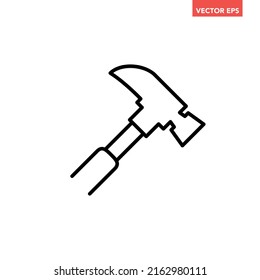 Black single hammer line icon, simple hand tool flat design pictogram, infographic vector for app logo web button ui ux interface elements isolated on white background