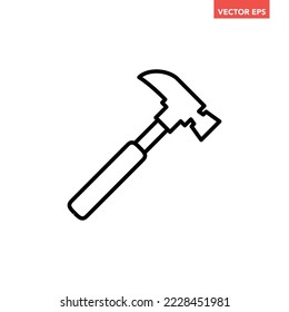 Black single hammer line icon, simple hand tool flat design pictogram, infographic vector for app logo web button ui ux interface elements isolated on white background