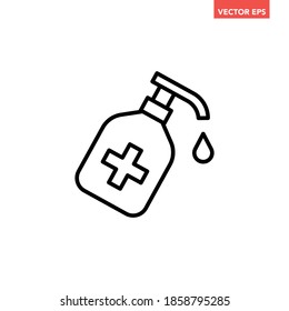 Black single hand sanitizer line icon, simple washing hand tool flat design vector pictogram, infographic vector for app logo web website button ui ux interface elements isolated on white background