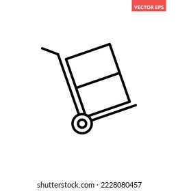 Black single handcart 2 heavy cargo boxes line icon, simple shipping delivery flat design pictogram, infographic vector for app logo web button ui ux interface elements isolated on white background