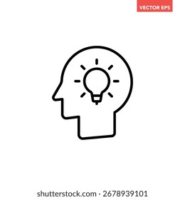 Cabeza sola negra con el icono de la línea del bulbo, Vector plano del pictograma de la infografía del diseño del símbolo del pensamiento de la cabeza simple para los anuncios del logotipo del App Botón del Web ui ux Elementos de interfaz aislados en el fondo blanco