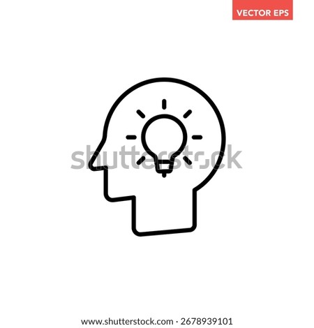Black single head with bulb line icon, simple head thinking symbol flat design infographic pictogram vector for app logo ads web button ui ux interface elements isolated on white background