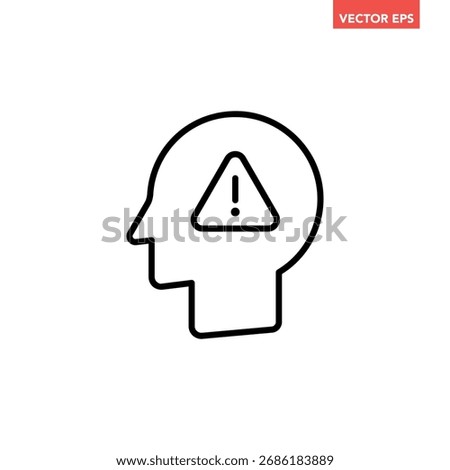 Black single head with exclamation mark line icon, simple warning sign in mind flat design vector pictogram, infographic interface elements for app logo web button ui isolated on white background