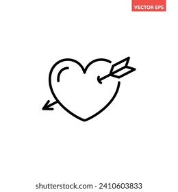 Corazón único negro con icono de flecha delgada línea, simple romance gráfica diseño plano pictograma, vector infográfico para el logotipo de la aplicación botón web ui ux elementos de interfaz aislados en fondo blanco 