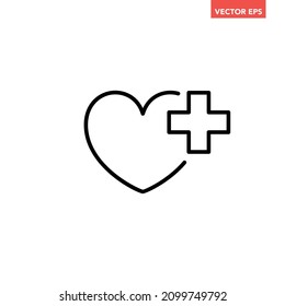 Black single heart cure line icon, simple cardiac healing flat design pictogram, infographic vector for ads app logo web website button ui ux interface elements isolated on white background