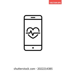 Black single heart rate function monitor line icon, simple digital care flat design pictogram, infographic vector for ads app logo web button ui ux interface elements isolated on white backgroun