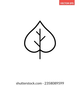 Black single heart shaped leaf line icon, simple natural plant element outline flat design pictogram, infographic vector for app logo web button ui ux interface isolated on white background