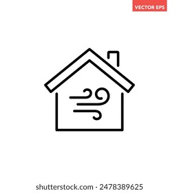 Icono de línea de aire acondicionado de hogar único negro, Vector de pictograma de diseño plano de ventilación de casa simple para anuncios de App Anuncio de Web ui ux elemento de interfaz aislado sobre fondo blanco