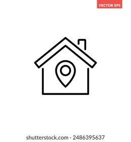 Schwarz Single Home Location Line Icon , Simple House Adresse Gps Flat Design Piktogramm Vektorgrafik für App Anzeigen Web Banner Button ui ux Interface Elemente isoliert auf weißem Hintergrund