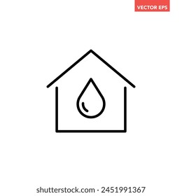 Icono negro de la línea del sistema de agua del hogar, casa simple con el Vector plano del pictograma del diseño de la gota de agua para los anuncios del App Botón de Web Anuncio interfaz ui Elementos aislados en el fondo blanco